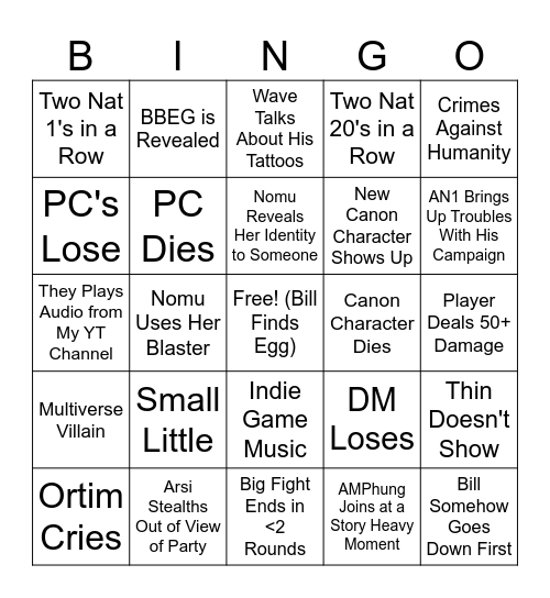 MiA Campaign Bingo Card