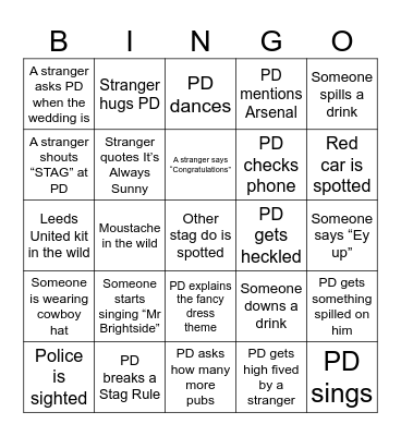 The PD Stag Big Bingo Card