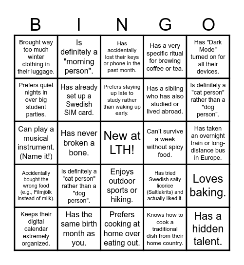 Nolla Bingo Card