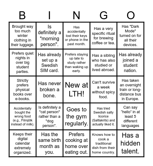 Nolla Bingo Card