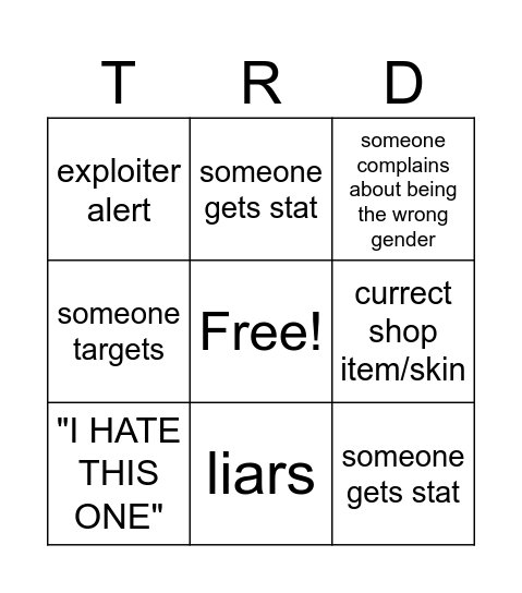 total roblox drama Bingo Card