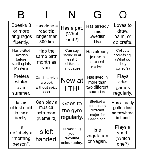 Nolla Bingo Card