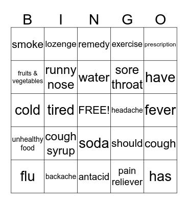 Health & Fitness Bingo Card