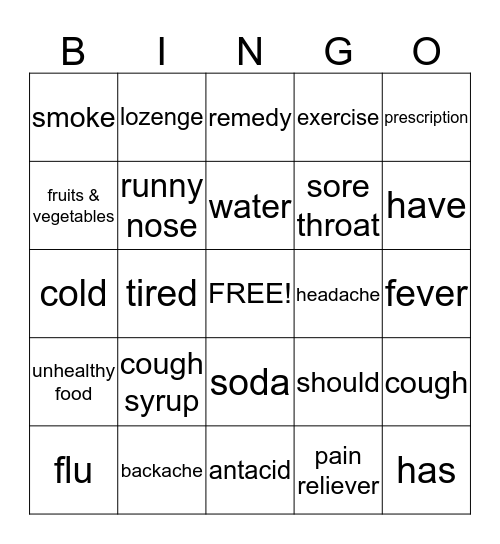 Health & Fitness Bingo Card