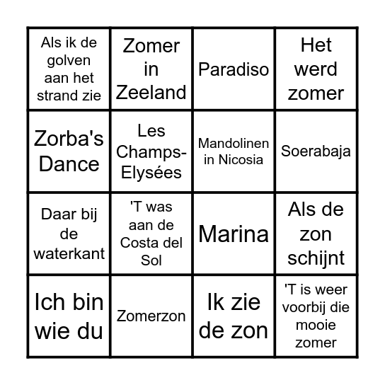 Zomer & Vakantie Bingo Card