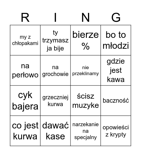 Rudingo Bingo Card