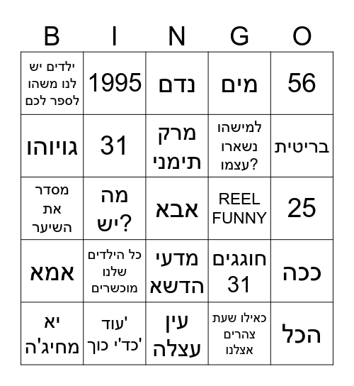 מסיבת נישואין Bingo Card