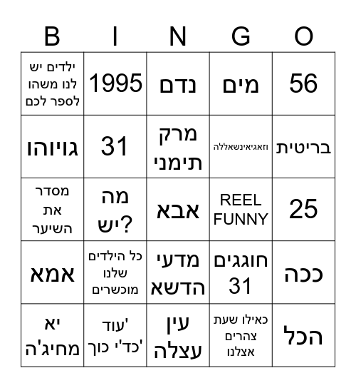 מסיבת נישואין Bingo Card