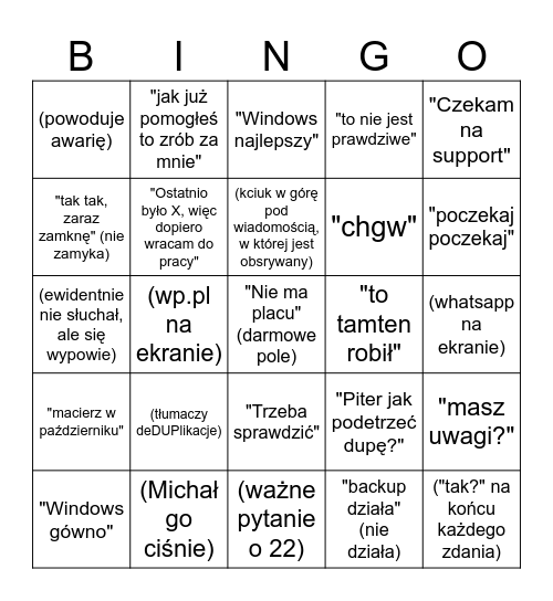Sławek Bingo Card