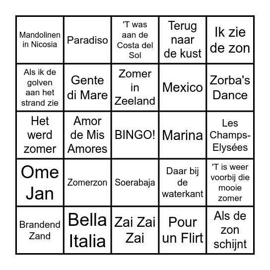 Zomer Bingo Card