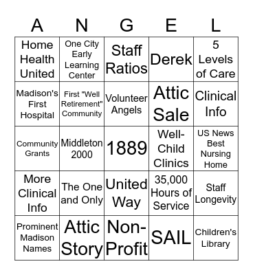 Angel Bingo Card