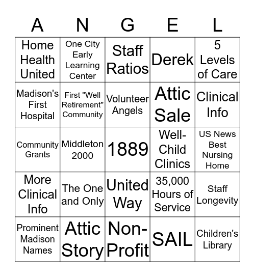 Angel Bingo Card