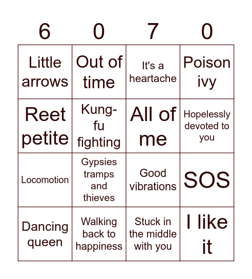 60s70s 50 tracks Bingo Card