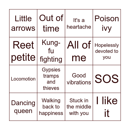 60s70s Bingo Card