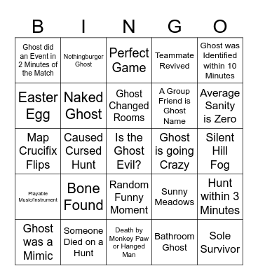 Phasmophobia with Friends Bingo Card