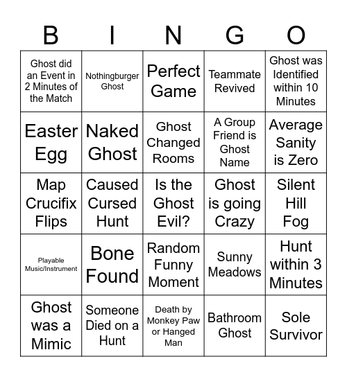 Phasmophobia with Friends Bingo Card