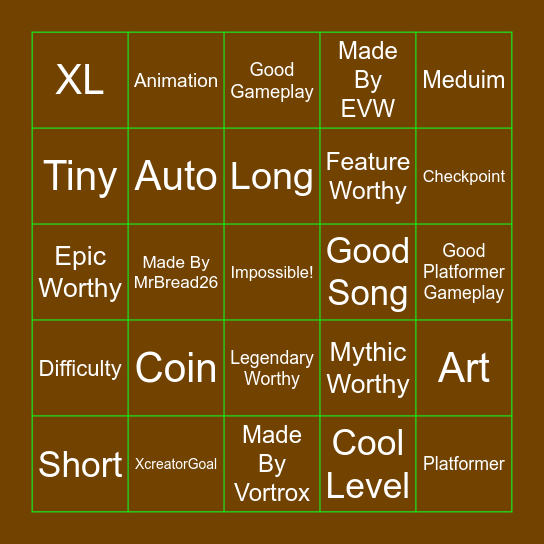 Geometry Dash Bingo Card