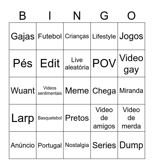 FYP do Moreira Bingo Card