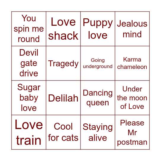 70s80s Bingo Card