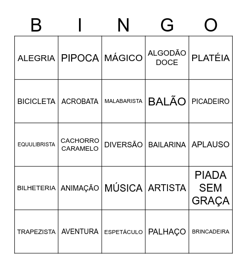 🎪 BINGO DO CIRCO 🎪 Bingo Card