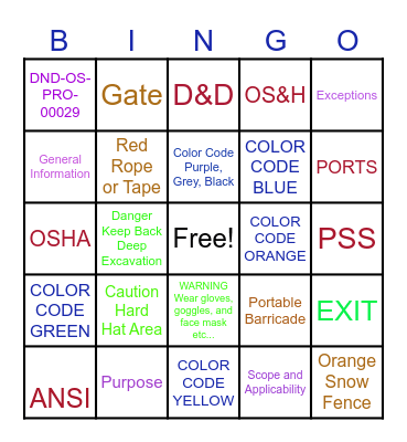 Barricade Bingo Card