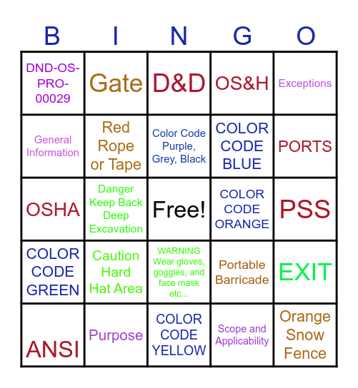 Barricade Bingo Card