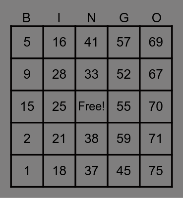 JIL Bingo Card