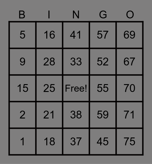 JIL Bingo Card
