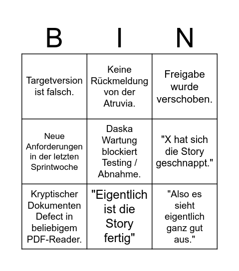 SD Sales Sprint Bingo Card