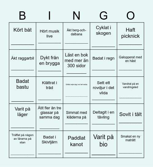 Hitta någon som..... i sommar Bingo Card