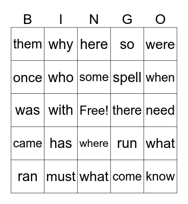 SIGHT WORDS Bingo Card