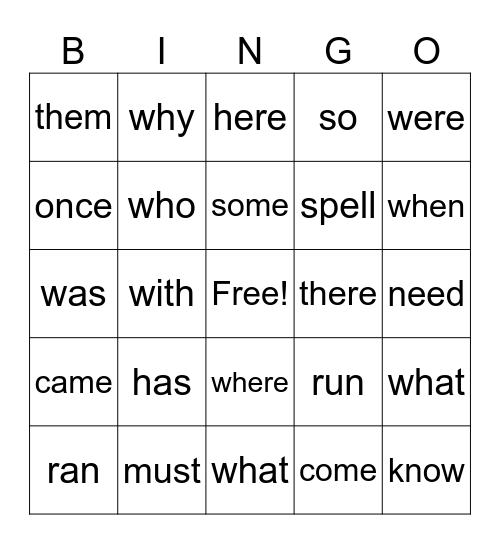 SIGHT WORDS Bingo Card