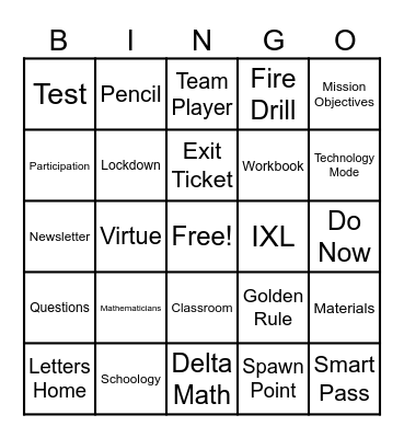 Mr. Henson's Policies and Procedures Bingo Card
