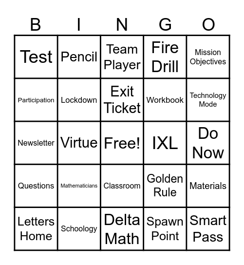 Mr. Henson's Policies and Procedures Bingo Card