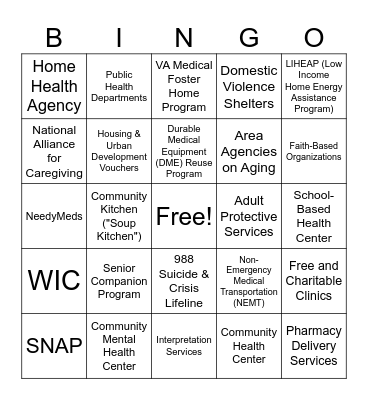 COMMUNITY HEALTH RESOURCE BINGO Card