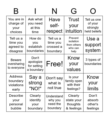 Boundary Bingo Card