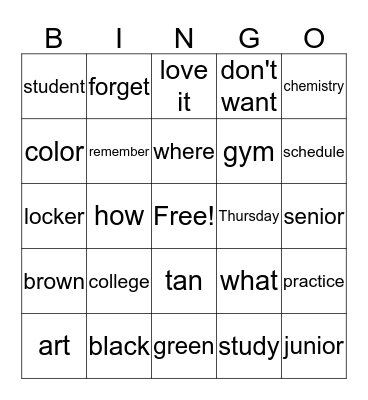 unit 2 bingo Card