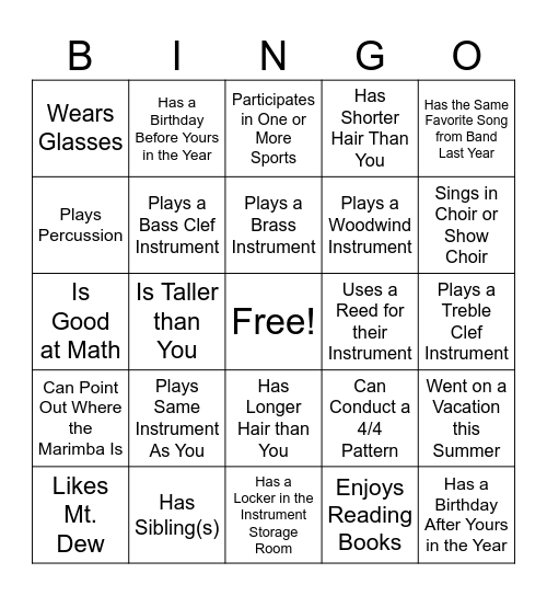 Band Bingo Card