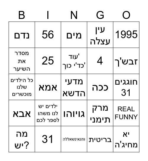 מסיבת נישואין Bingo Card