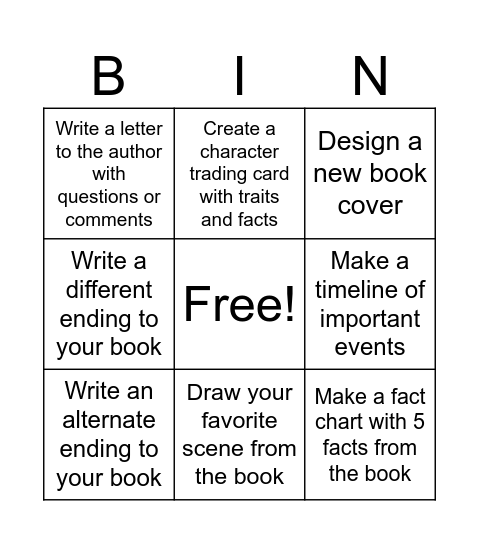 4th Grade Reading BINGO Card