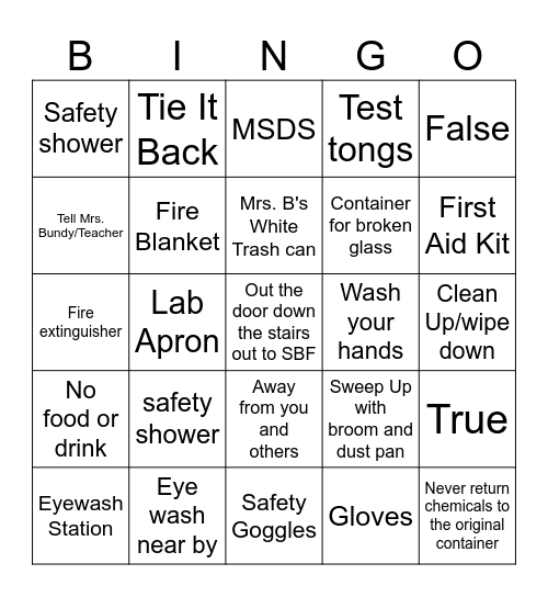 Lab Safety Bingo Card
