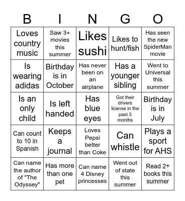 Social Bingo Card
