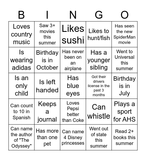 Social Bingo Card