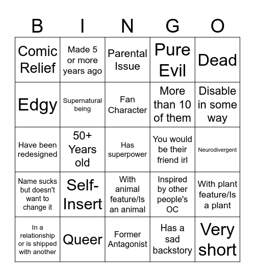 OC Bingo Card