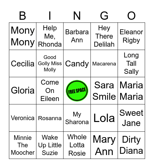 Say My Name Bingo Card