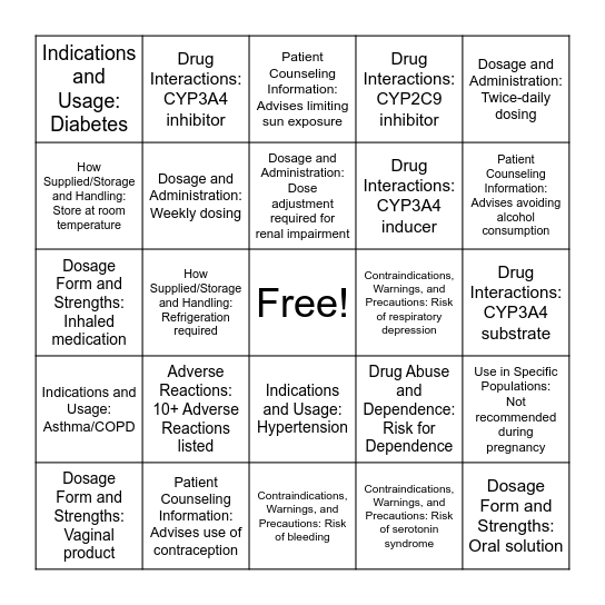 BINGO Rx Bingo Card