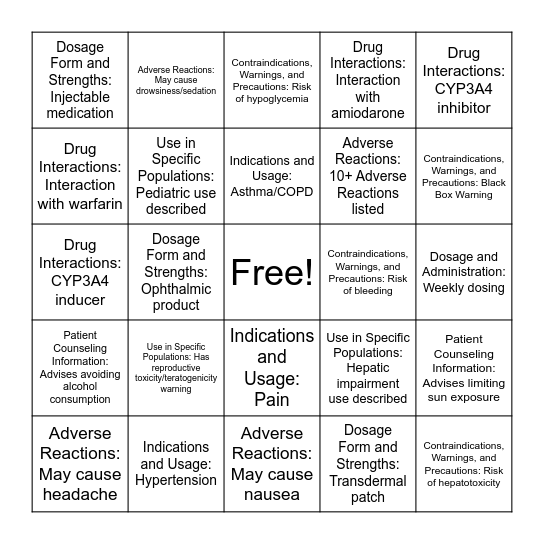 BINGO Rx Bingo Card