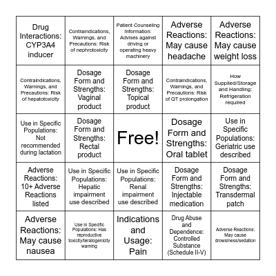 BINGO Rx Bingo Card