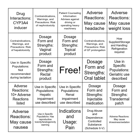 BINGO Rx Bingo Card
