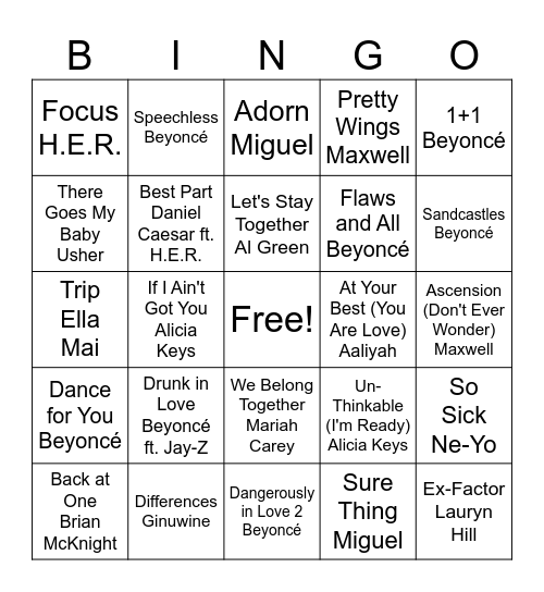 Drunk in Love: R&B, Slow Jams & Late-Night Vibes Bingo Card